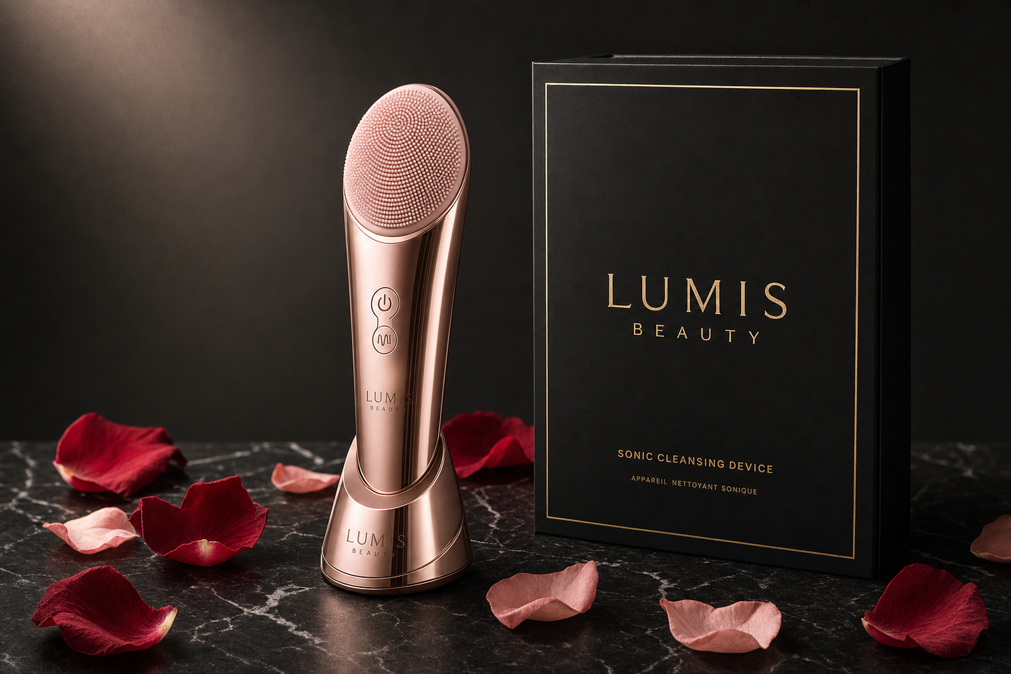 Lumis Sonic Cleanse accessory from Lumis Beauty, a facial cleansing device with a sleek design and gentle bristles for skin cleansing.