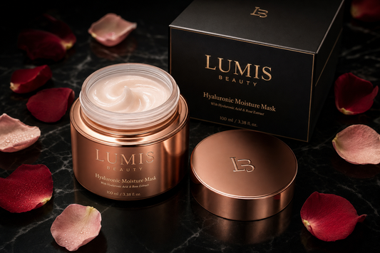 Lumis Hyaluronic Moisture Mask serum by Lumis Beauty with a smooth, hydrating gel texture in a clear jar.