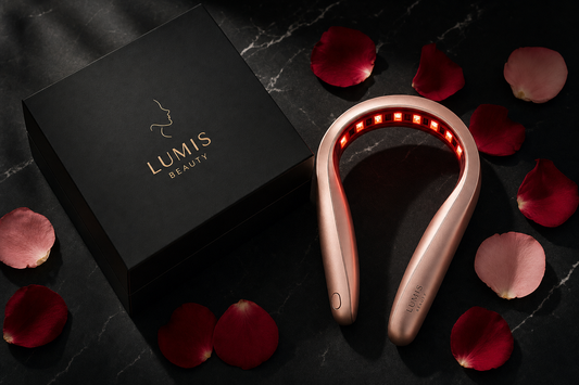 Lumis Beauty Lumis Neck Glow Band LED therapy mask with adjustable straps and glowing panels for skincare treatment