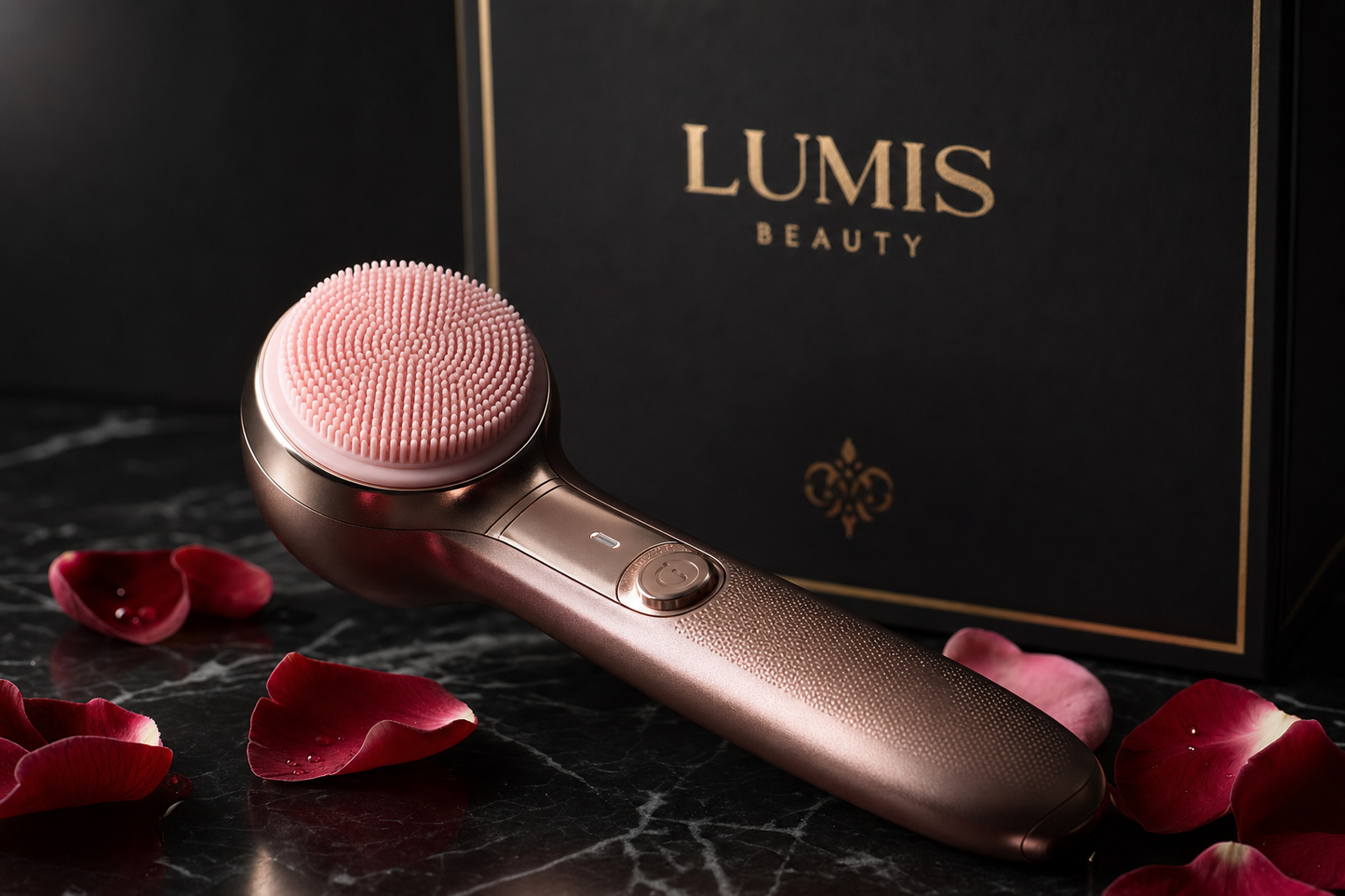 Lumis Sonic Cleanse accessory from Lumis Beauty, shown from a side angle with sleek design and textured surface.