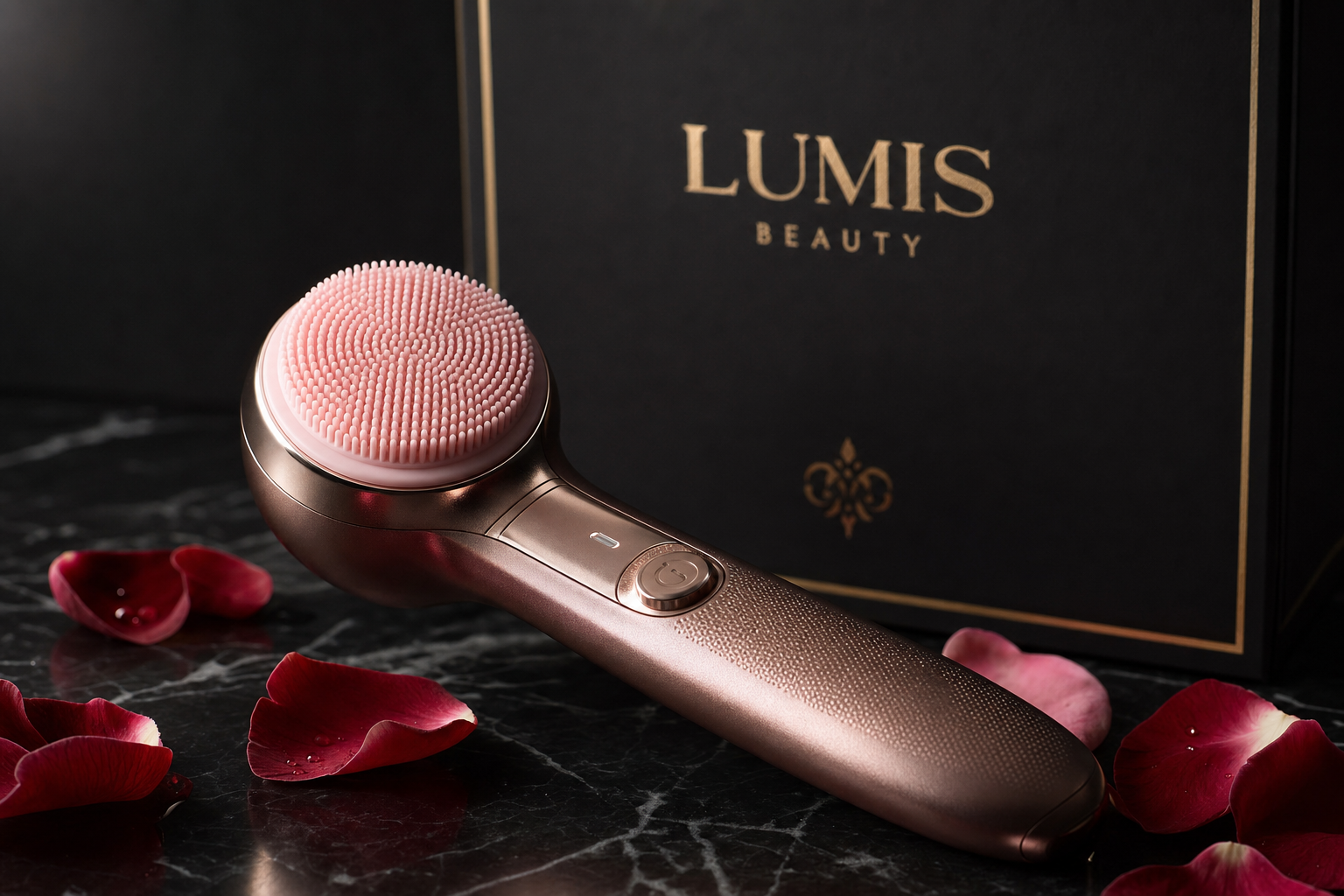 Lumis Sonic Cleanse accessory from Lumis Beauty, shown from a side angle with sleek design and textured surface.