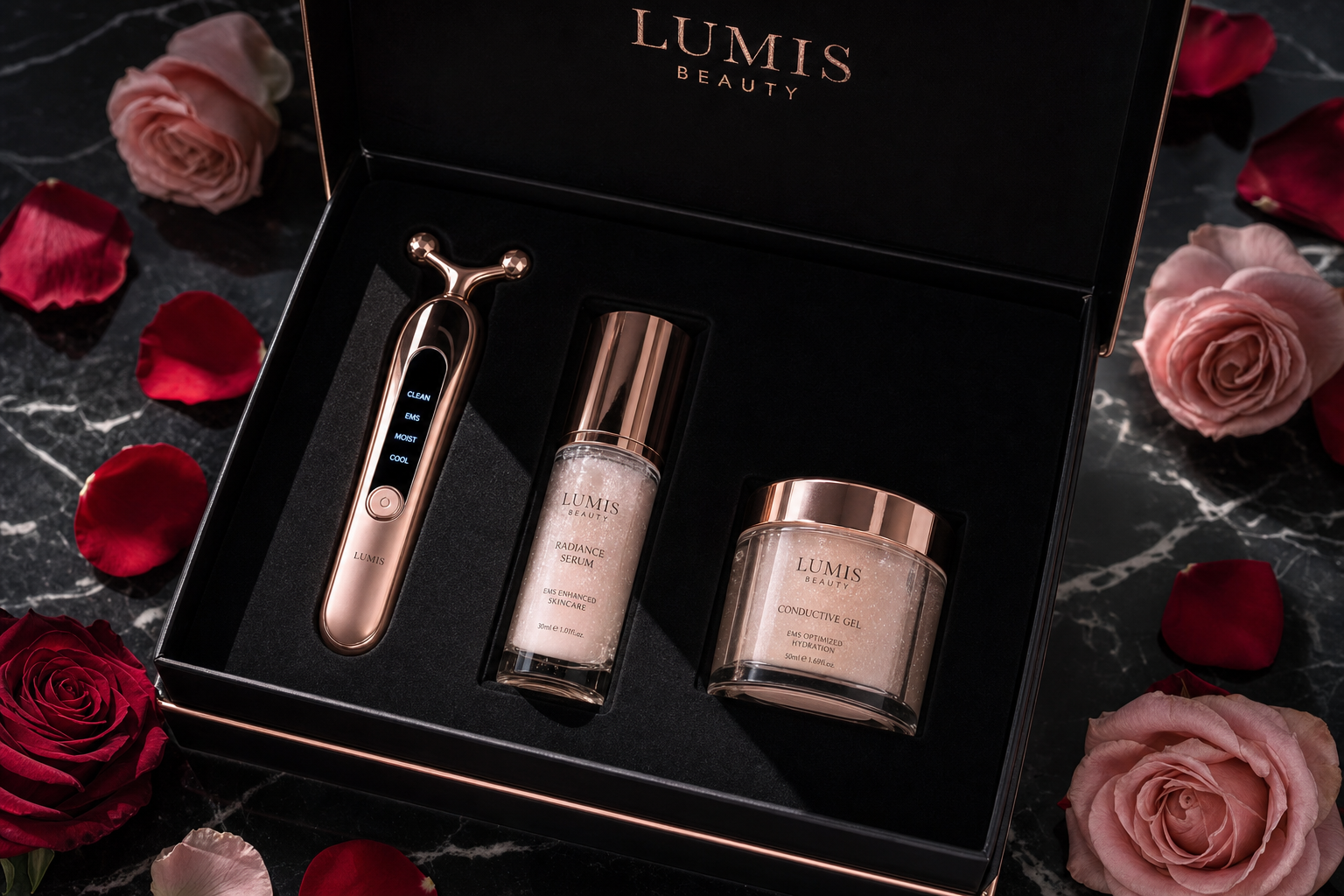 Lumis Beauty Lumis Starter Kit bundle with skincare products in a white box, ready for skincare routine.