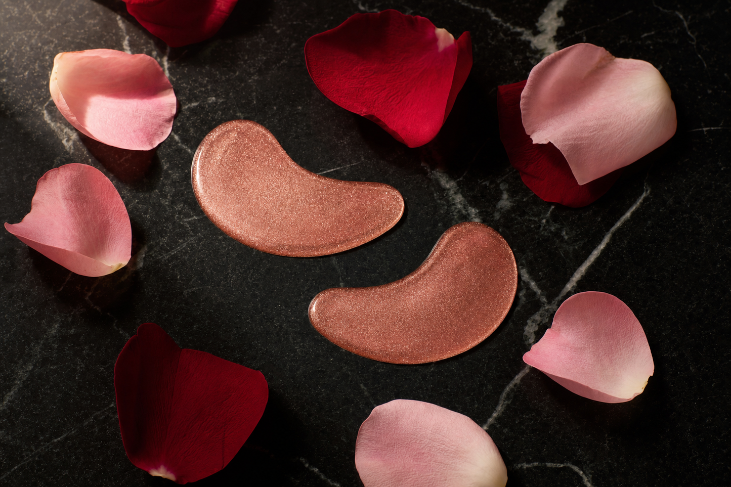Lumis Rose Gold Eye Patches accessory from Lumis Beauty, featuring rose gold-colored eye masks for skincare or cosmetic use.