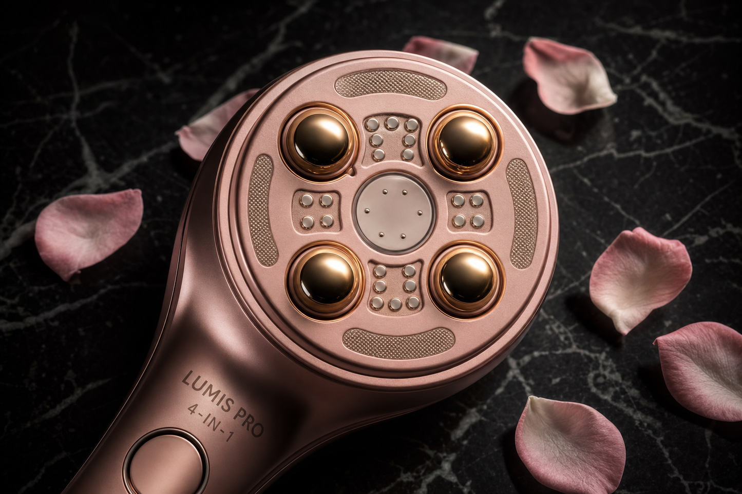 Close-up of Lumis Beauty Lumis Pro 4-in-1 microcurrent device showing its sleek design and controls.