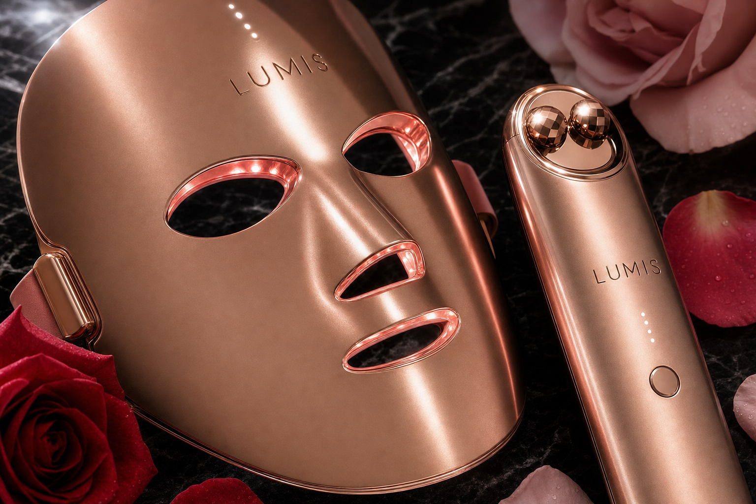 Close-up of Lumis Pro Kit bundle from Lumis Beauty showing skincare products and tools arranged neatly in the kit.